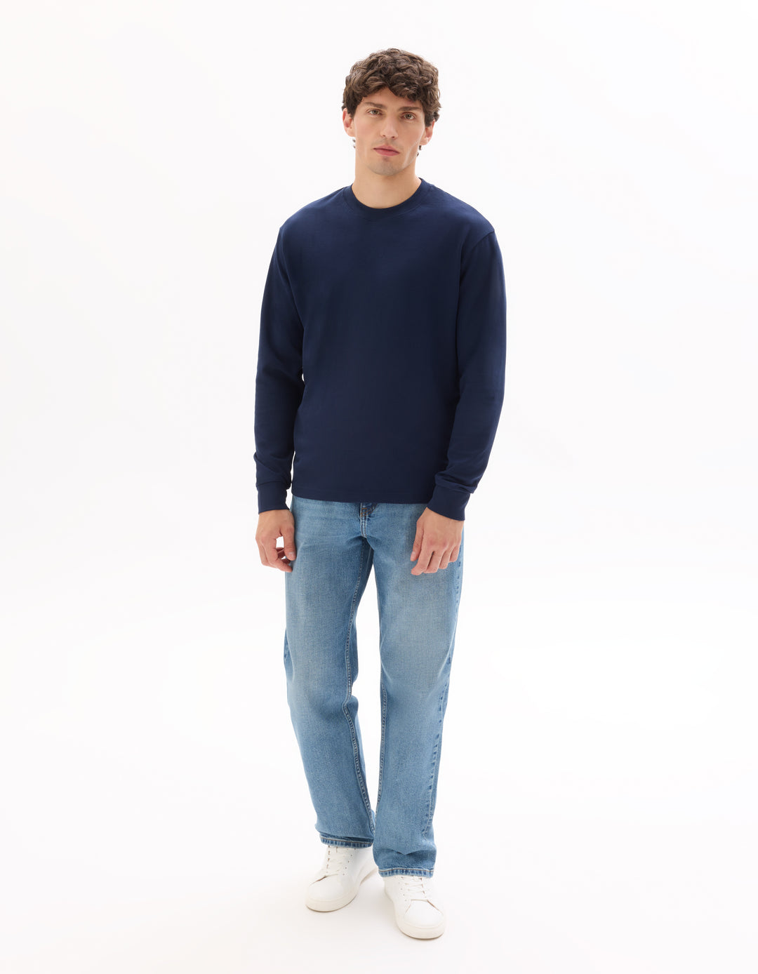 Relaxed long-sleeved cotton blend T-shirt