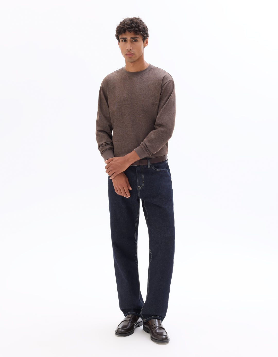 Relaxed long-sleeved cotton blend T-shirt