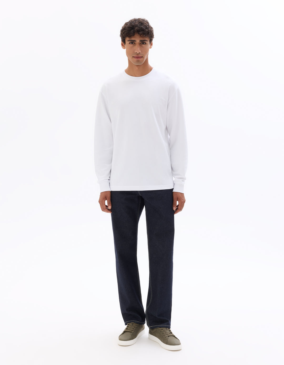 Relaxed long-sleeved cotton blend T-shirt