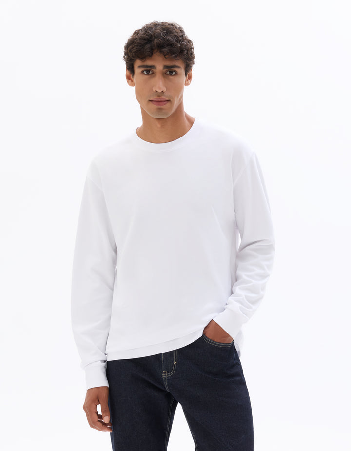 Relaxed long-sleeved cotton blend T-shirt