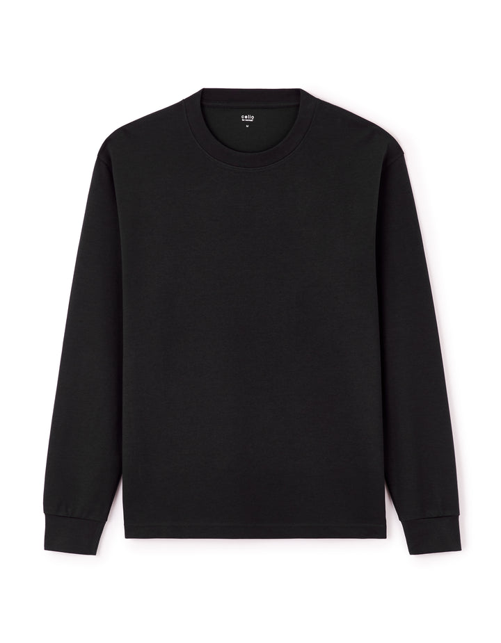 Relaxed long-sleeved cotton blend T-shirt