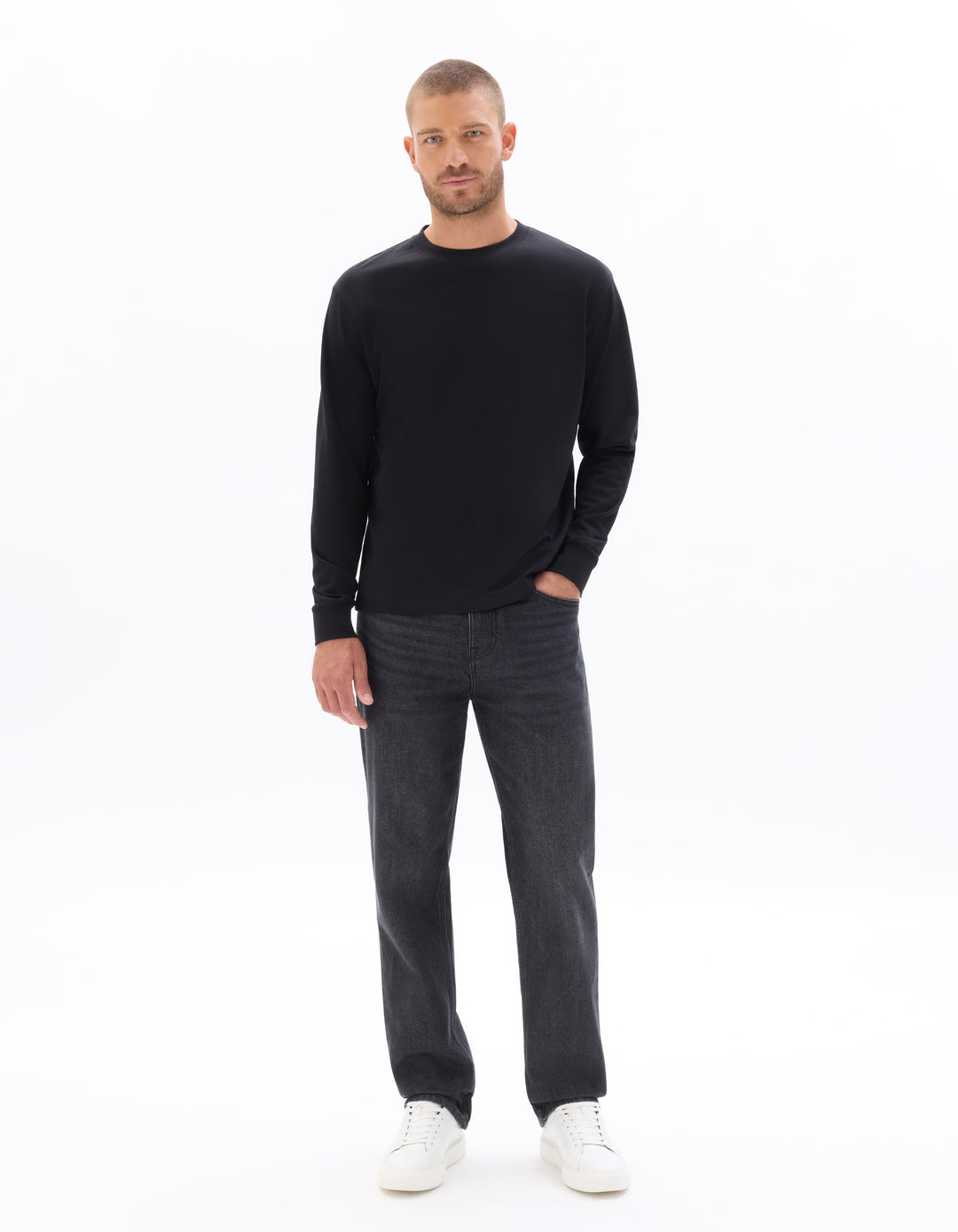 Relaxed long-sleeved cotton blend T-shirt