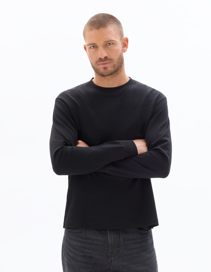 Relaxed long-sleeved cotton blend T-shirt
