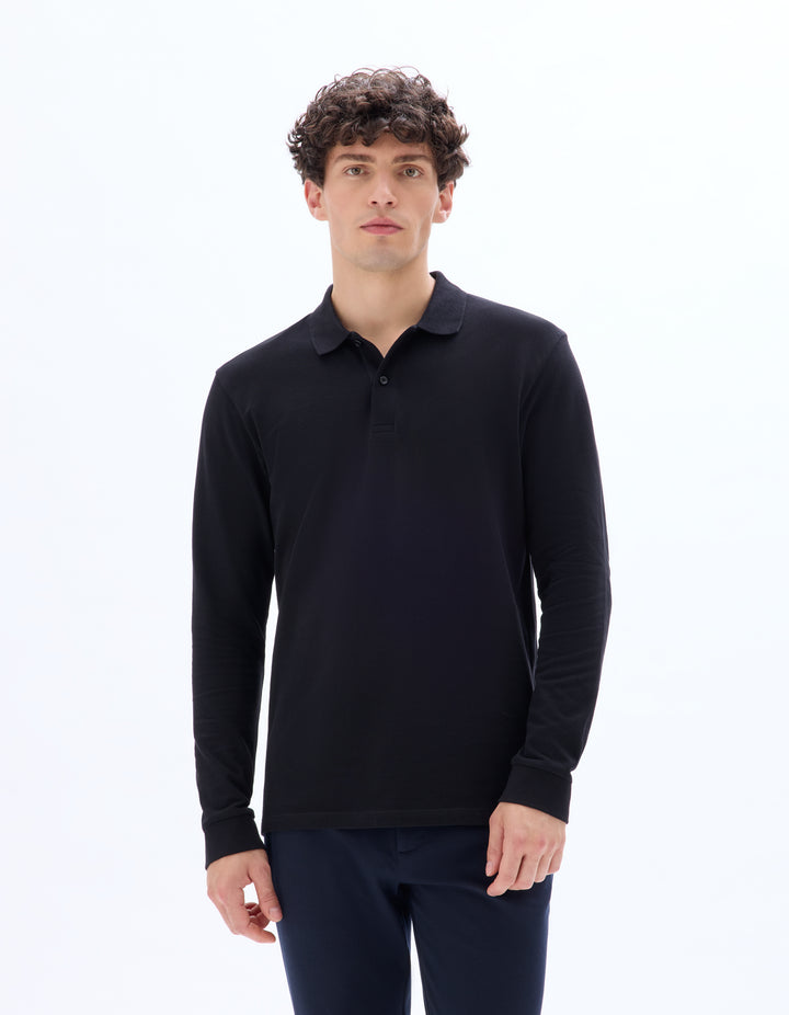 Men - Knitted - Polo Shirt - Long sleeves
