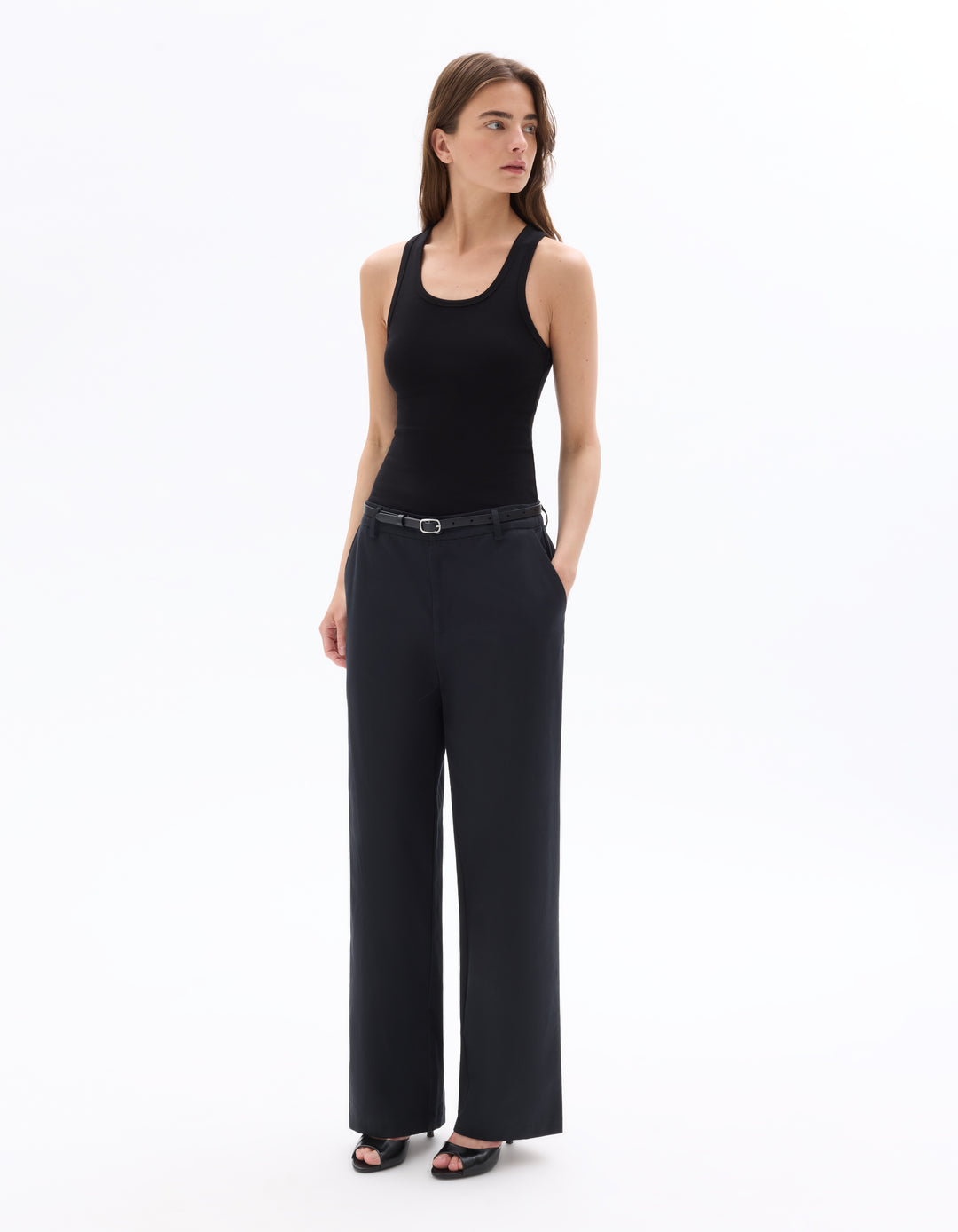 High-waisted straight-leg trousers