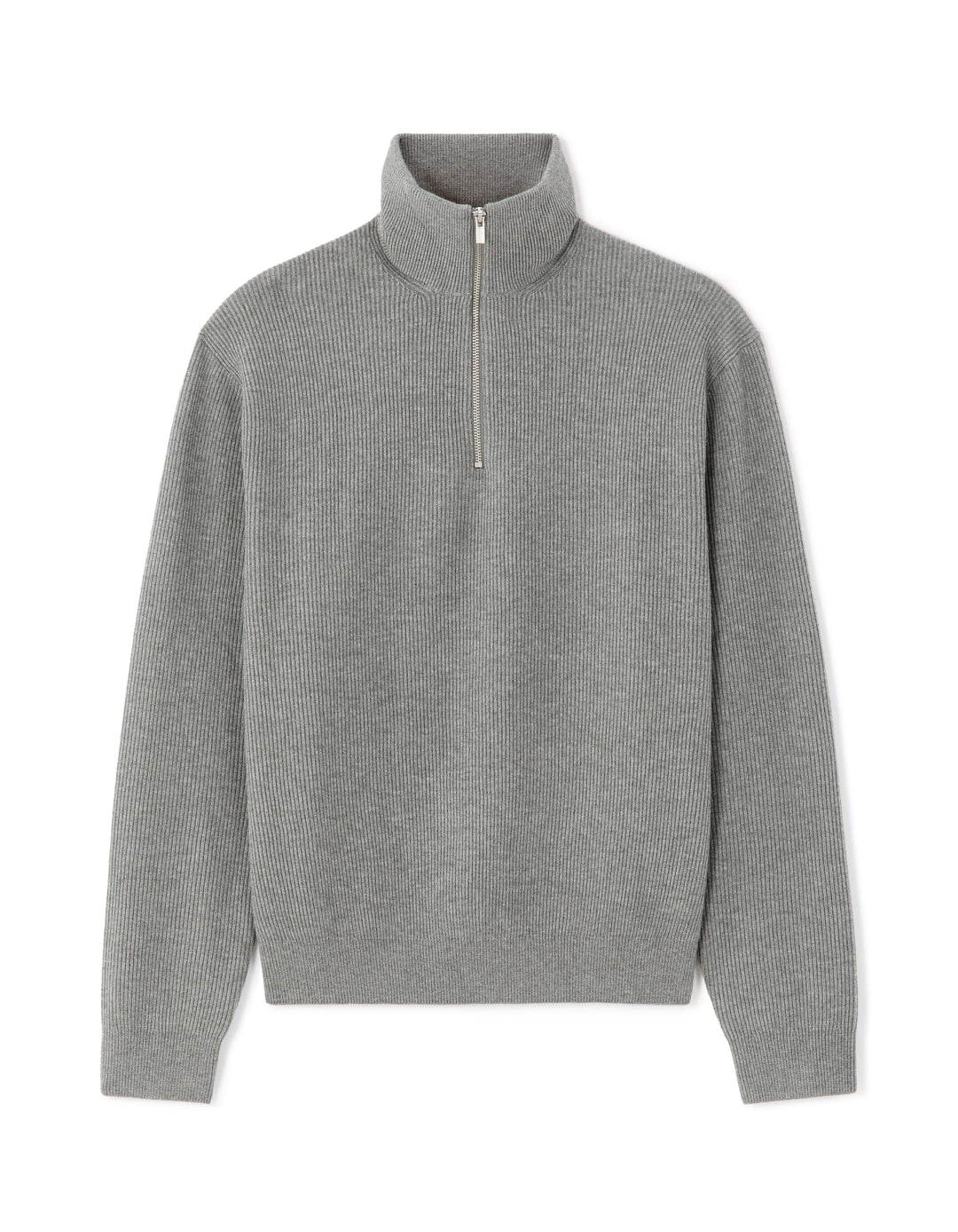 Ribbed Mock Neck Zip-Up Sweater