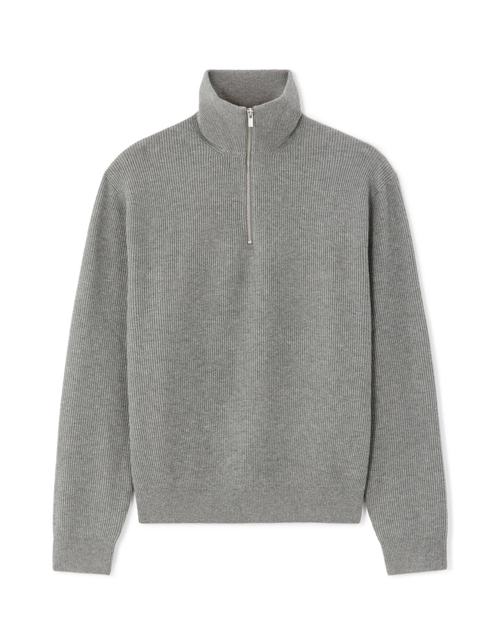 Ribbed Mock Neck Zip-Up Sweater