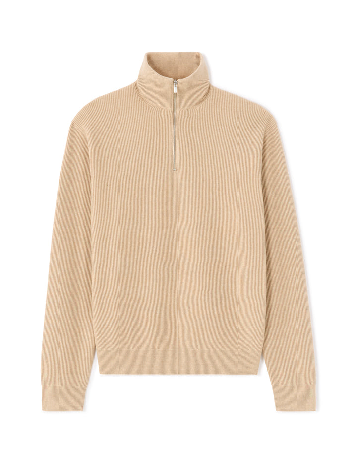 Ribbed Mock Neck Zip-Up Sweater