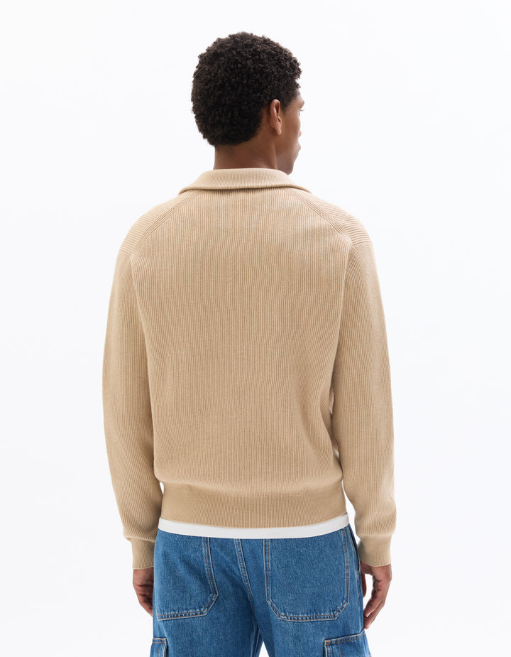Ribbed Mock Neck Zip-Up Sweater