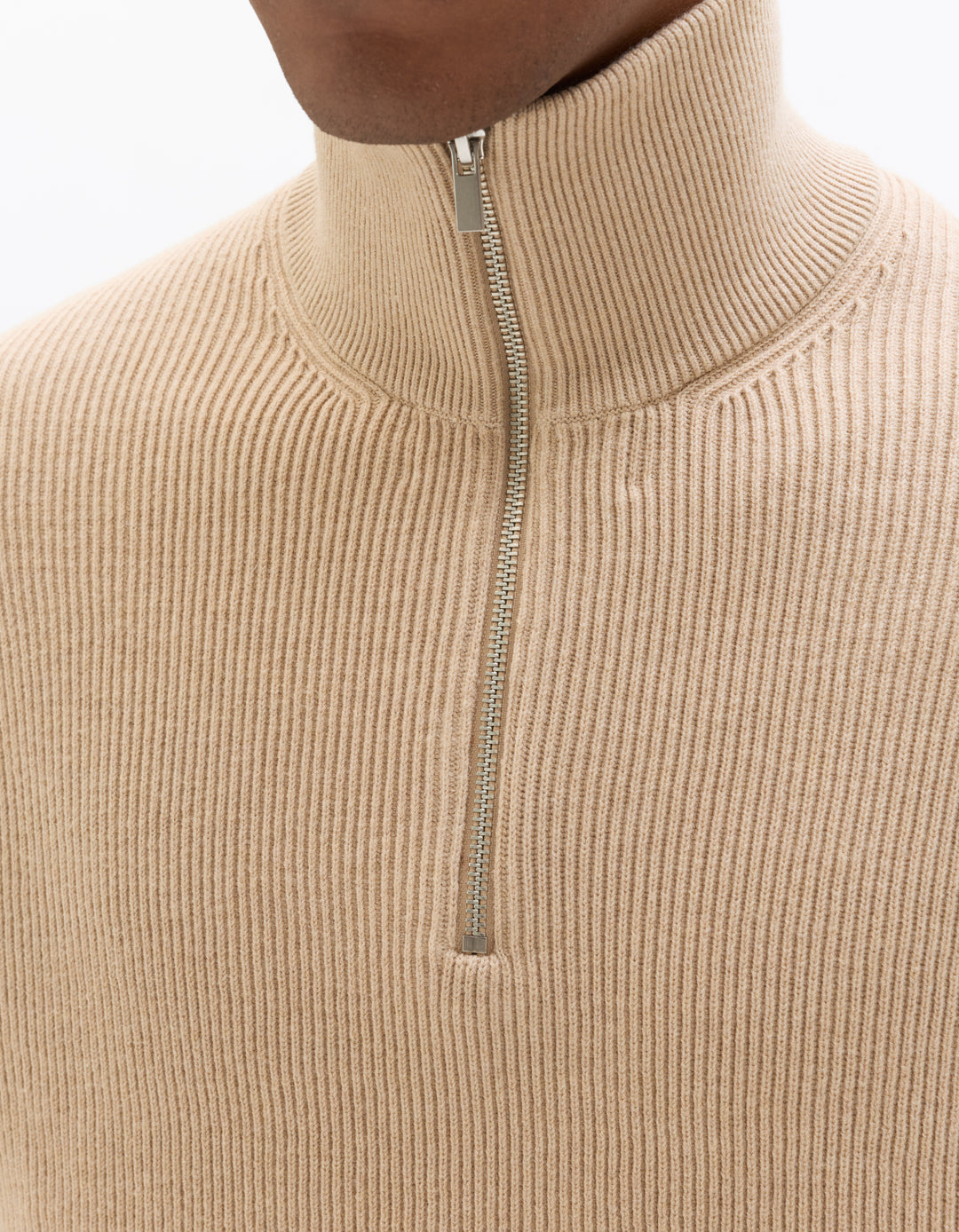 Ribbed Mock Neck Zip-Up Sweater