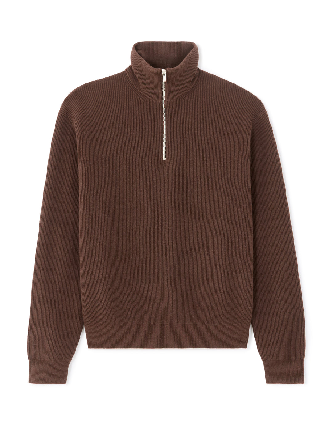Ribbed Mock Neck Zip-Up Sweater