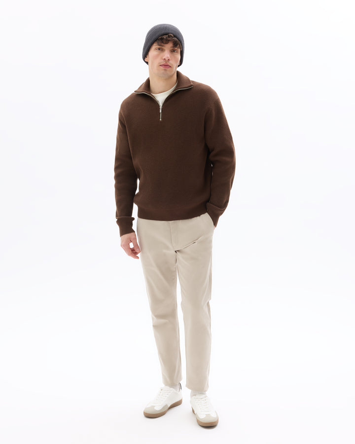 Ribbed Mock Neck Zip-Up Sweater