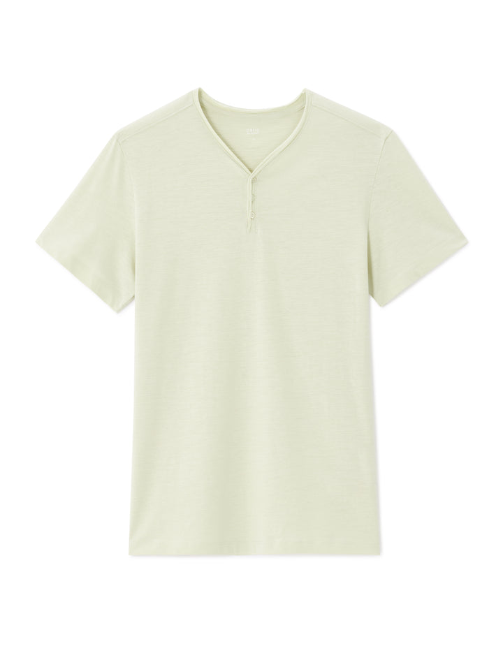 Men - Knitted - T-Shirt - Short sleeves - Henley collar