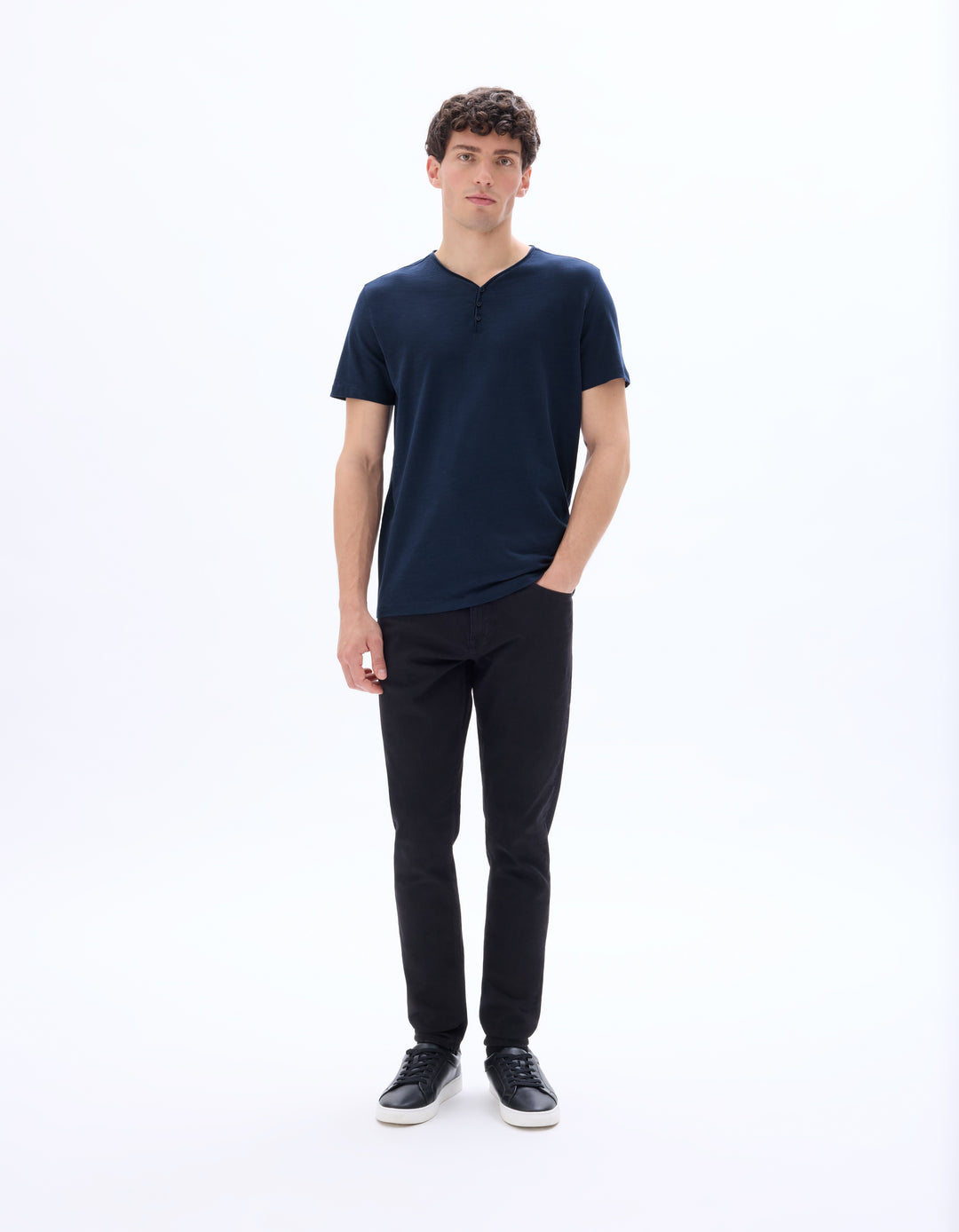 Men - Knitted - T-Shirt - Short sleeves - Henley collar