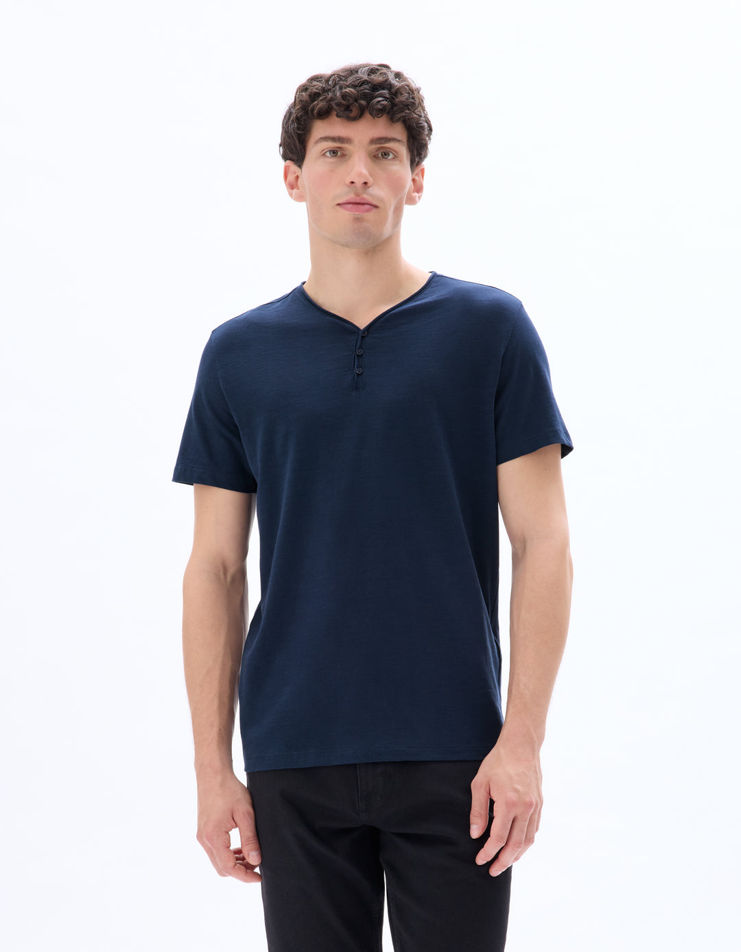Men - Knitted - T-Shirt - Short sleeves - Henley collar