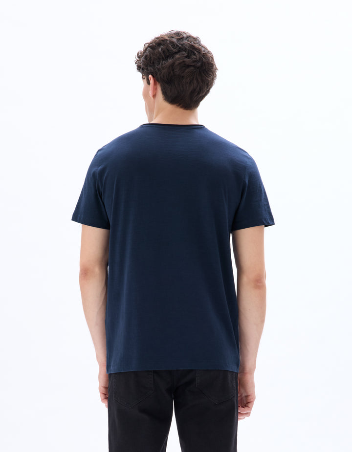 Men - Knitted - T-Shirt - Short sleeves - Henley collar
