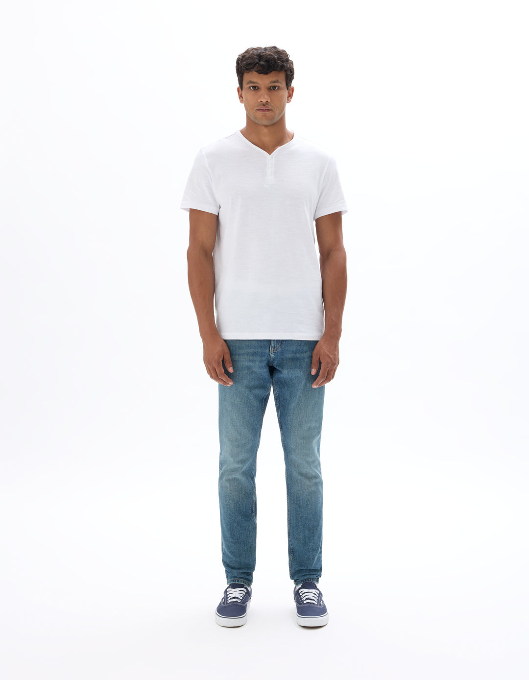 Men - Knitted - T-Shirt - Short sleeves - Henley collar