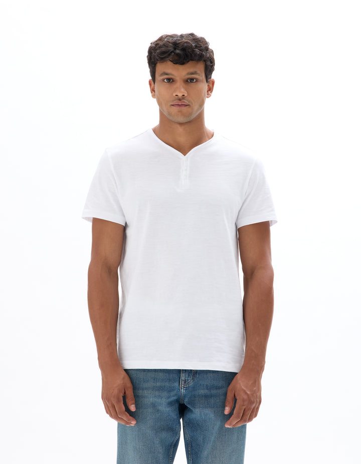 Men - Knitted - T-Shirt - Short sleeves - Henley collar