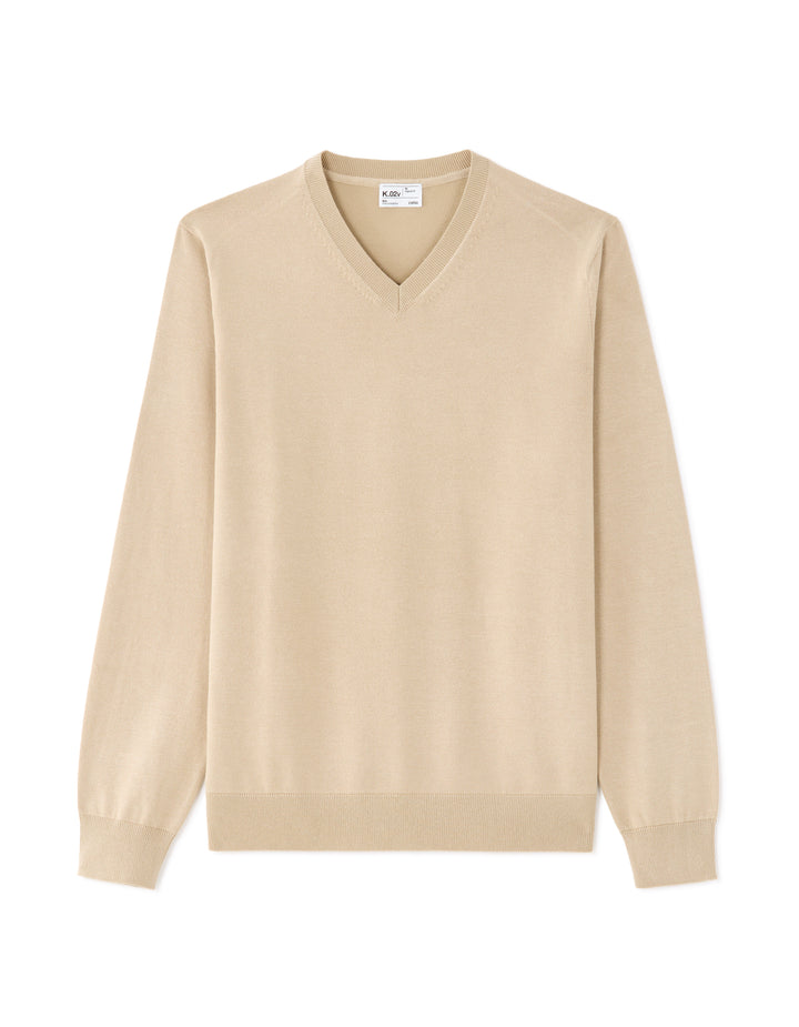 Plain V-neck sweater in fine knit