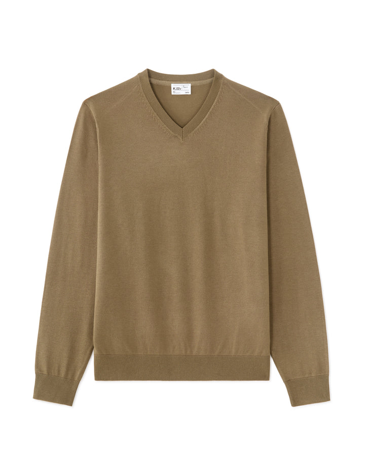 Plain V-neck sweater in fine knit