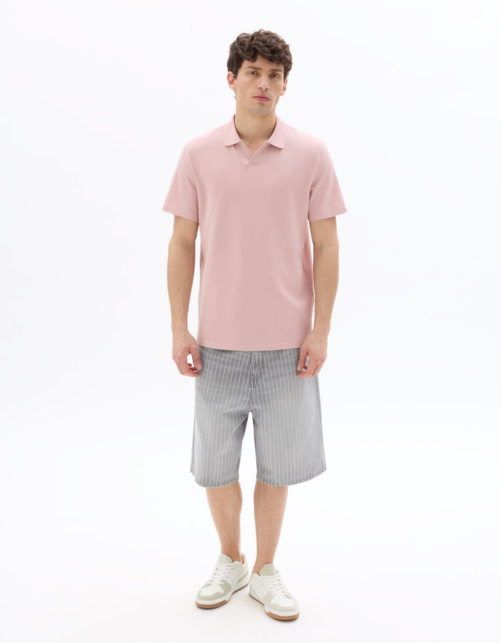 Regular Fit Piqu Polo Shirt with Shark Collar