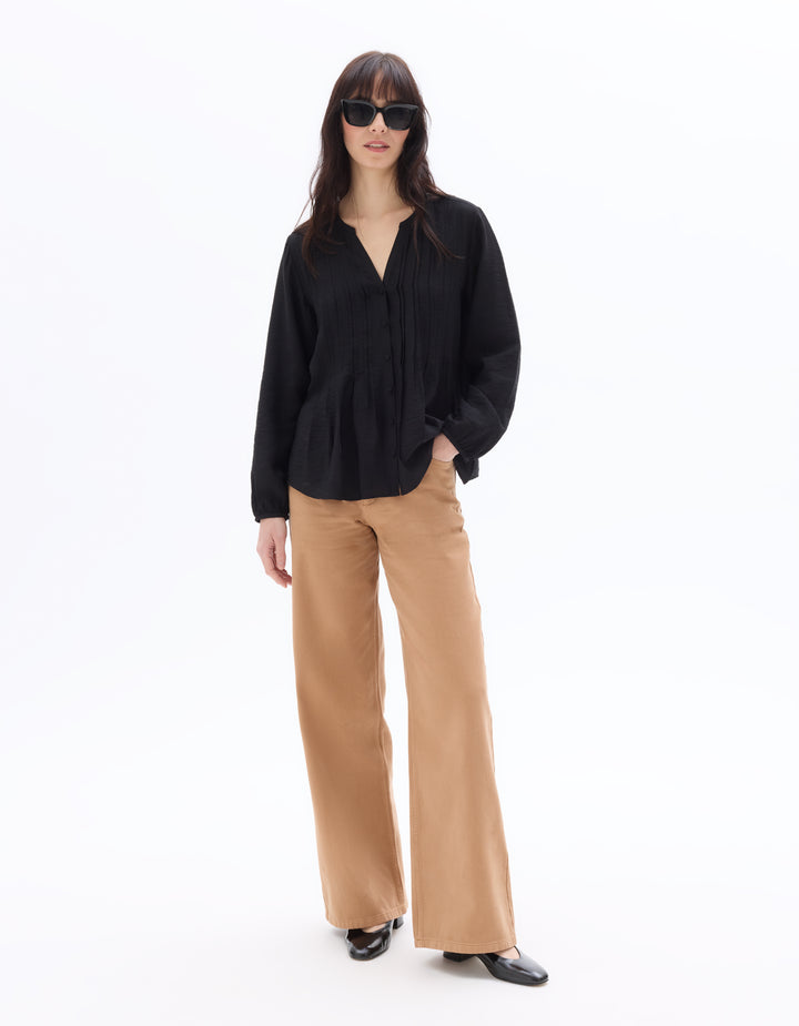 Ecru Pleated V-neck Blouse