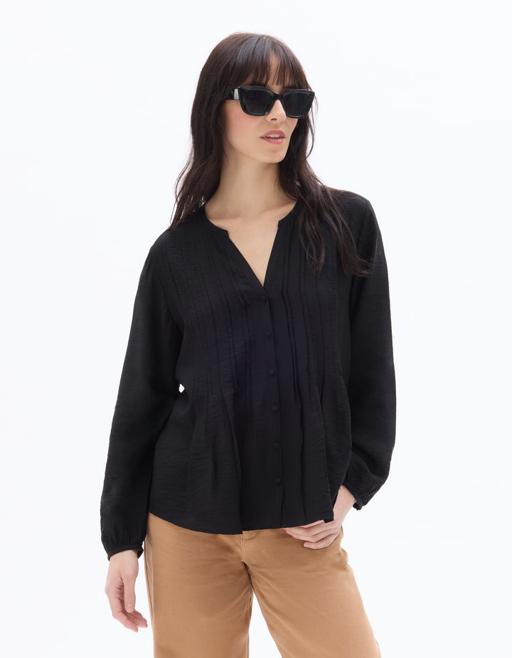 Ecru Pleated V-neck Blouse