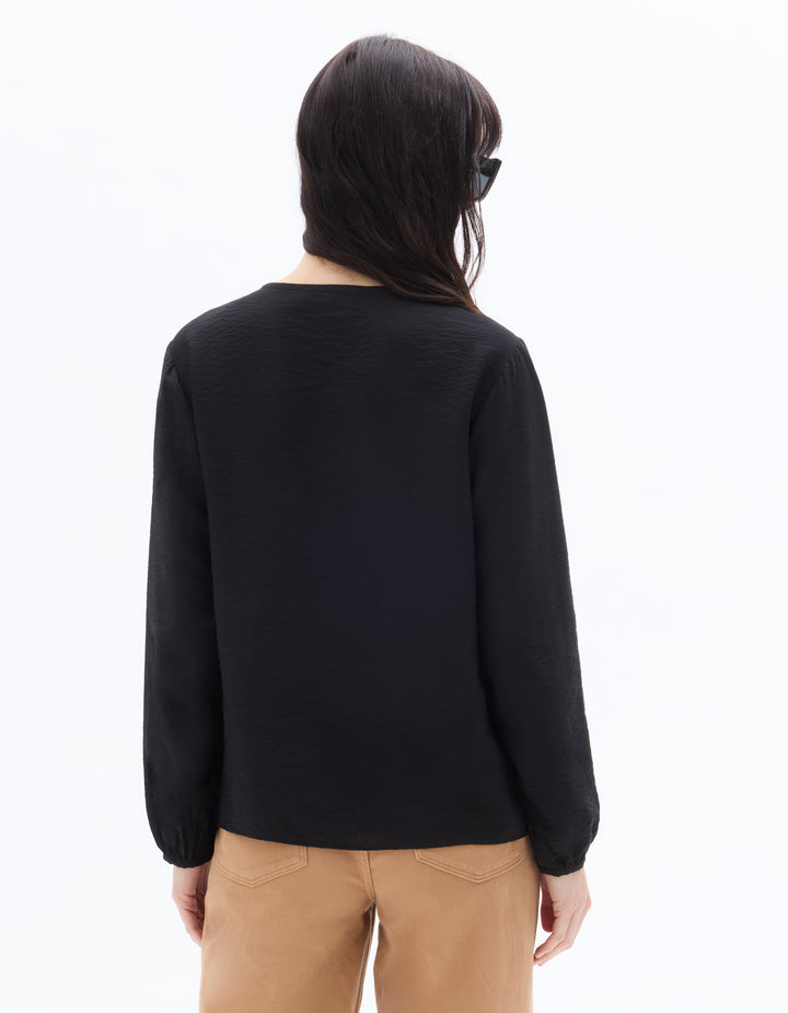 Ecru Pleated V-neck Blouse