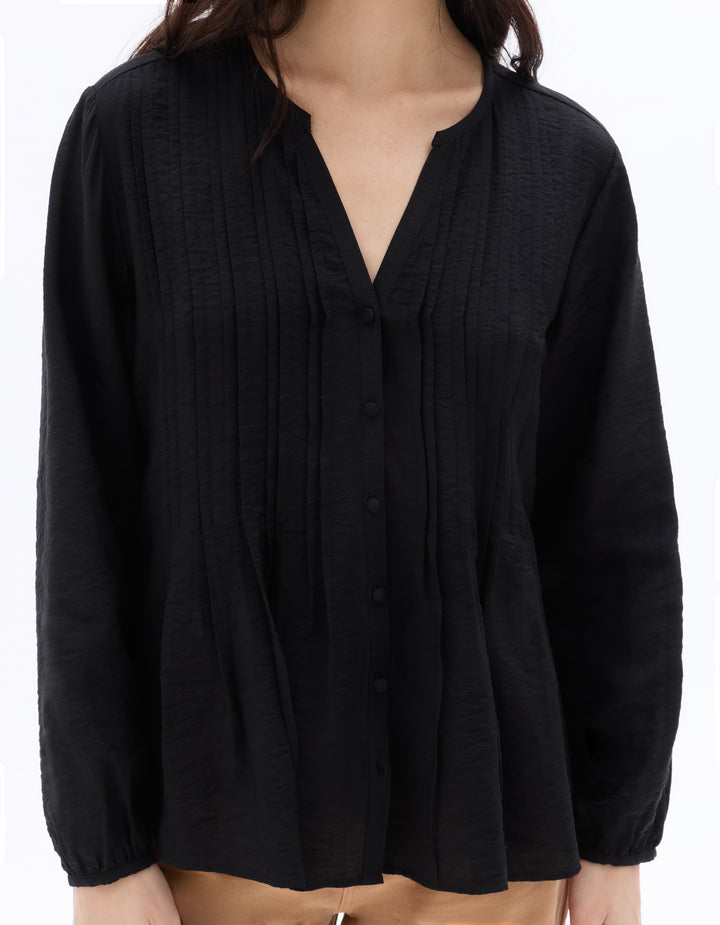 Ecru Pleated V-neck Blouse