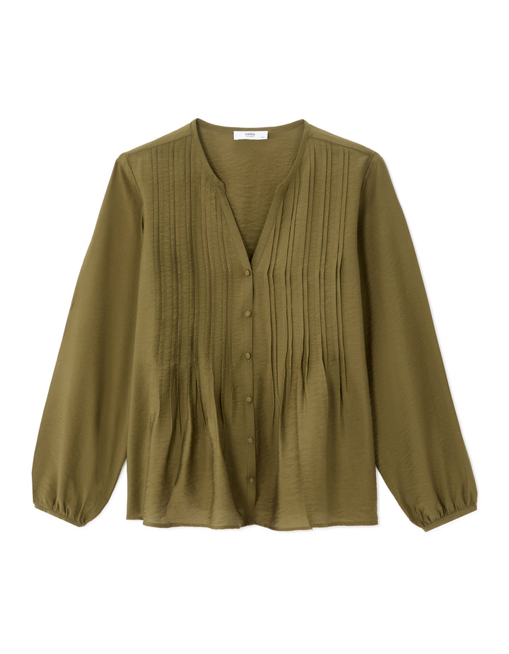 Ecru Pleated V-neck Blouse