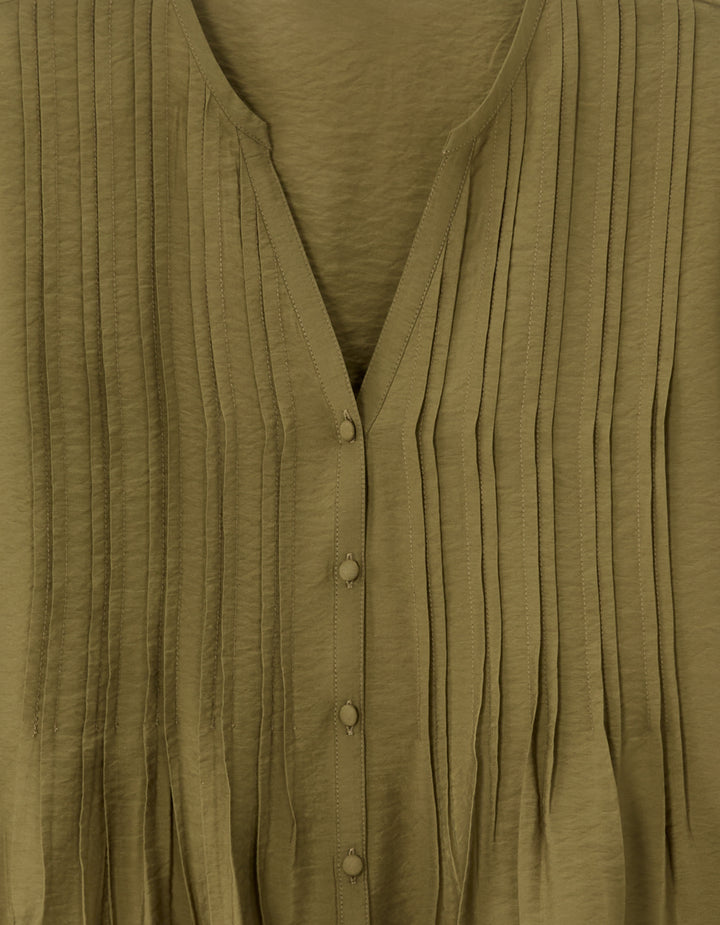 Ecru Pleated V-neck Blouse