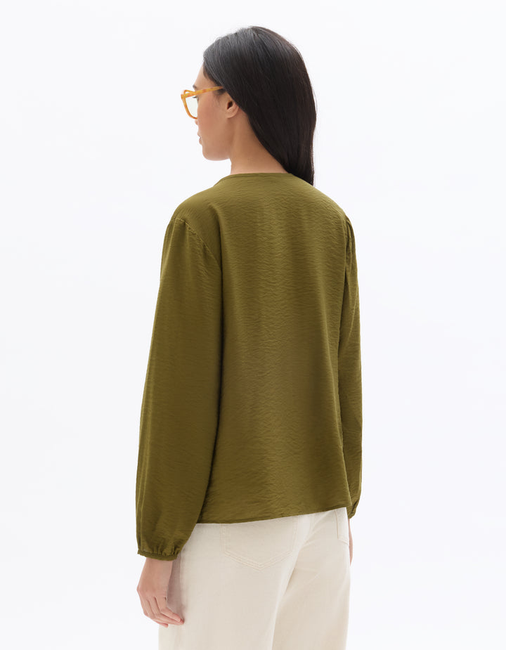 Ecru Pleated V-neck Blouse