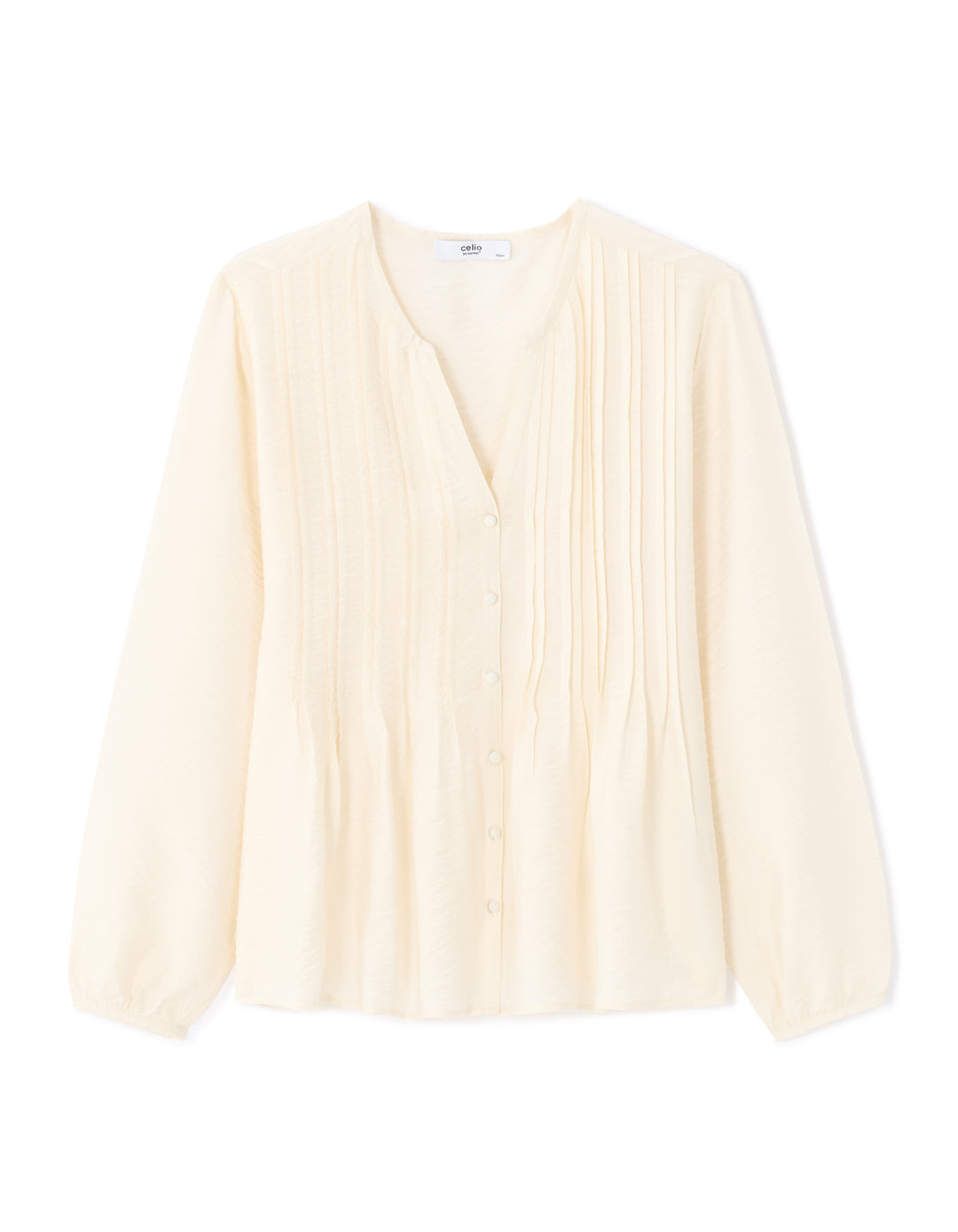 Ecru Pleated V-neck Blouse