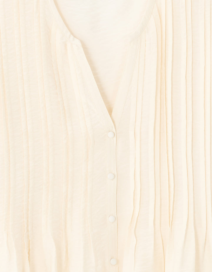 Ecru Pleated V-neck Blouse