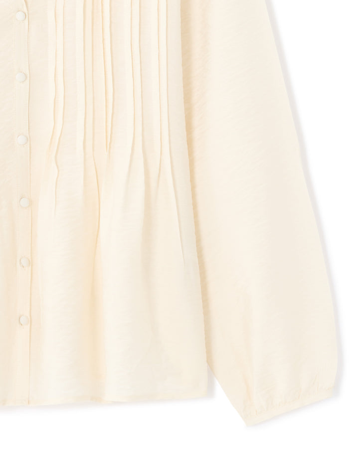 Ecru Pleated V-neck Blouse