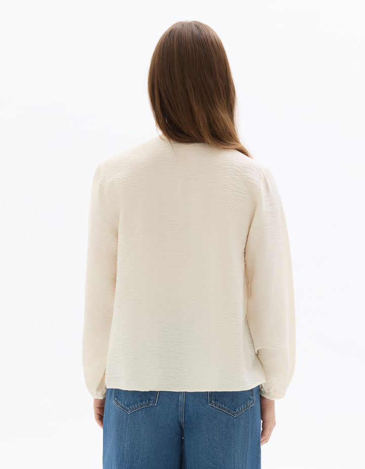 Ecru Pleated V-neck Blouse
