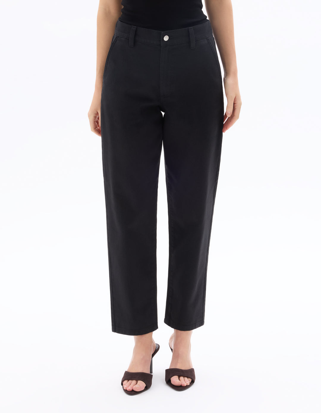 Black 100% Cotton Carrot Fit 7/8 Length Pants