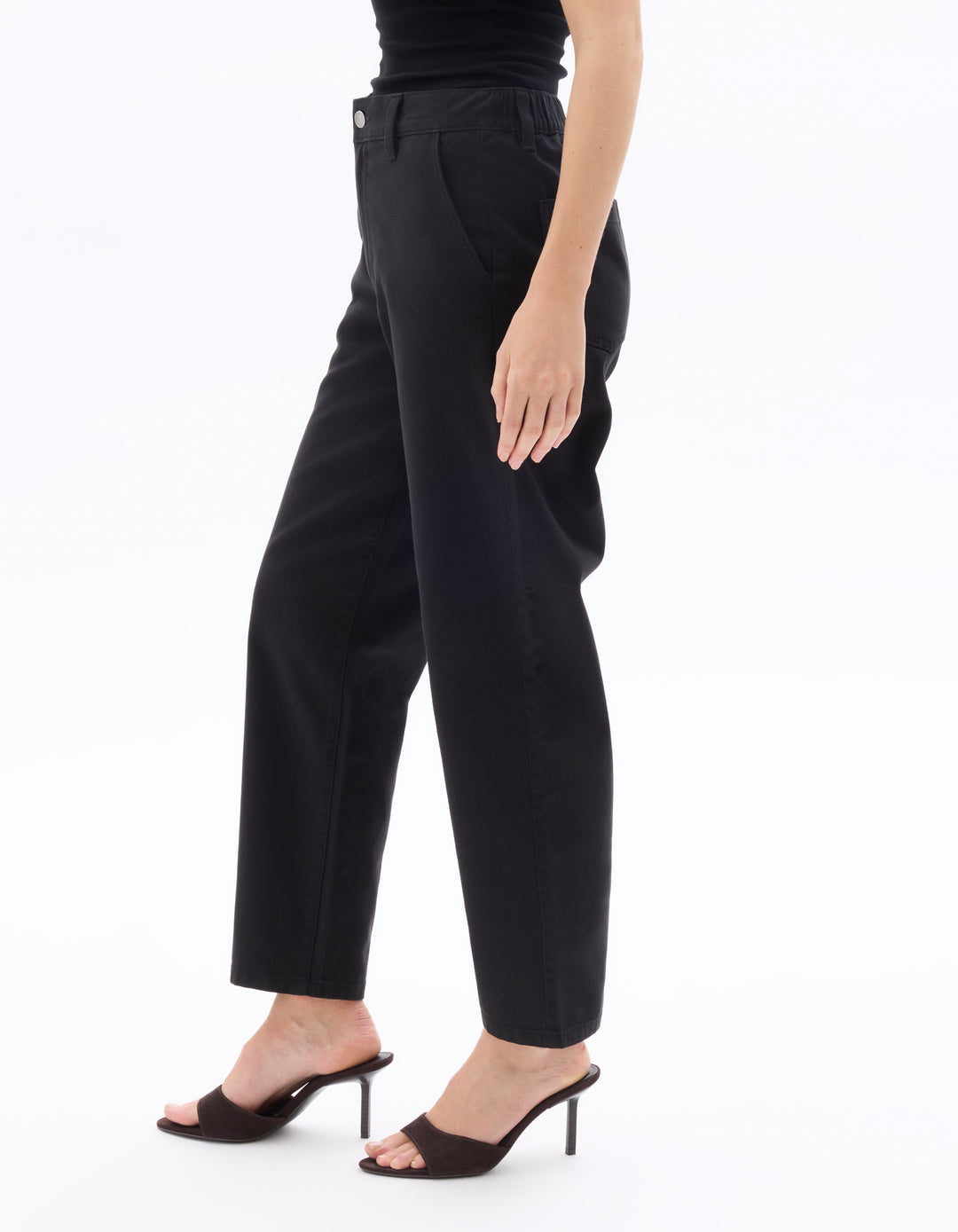 Black 100% Cotton Carrot Fit 7/8 Length Pants