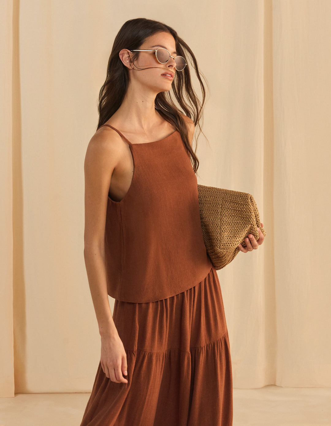 Long viscose linen skirt