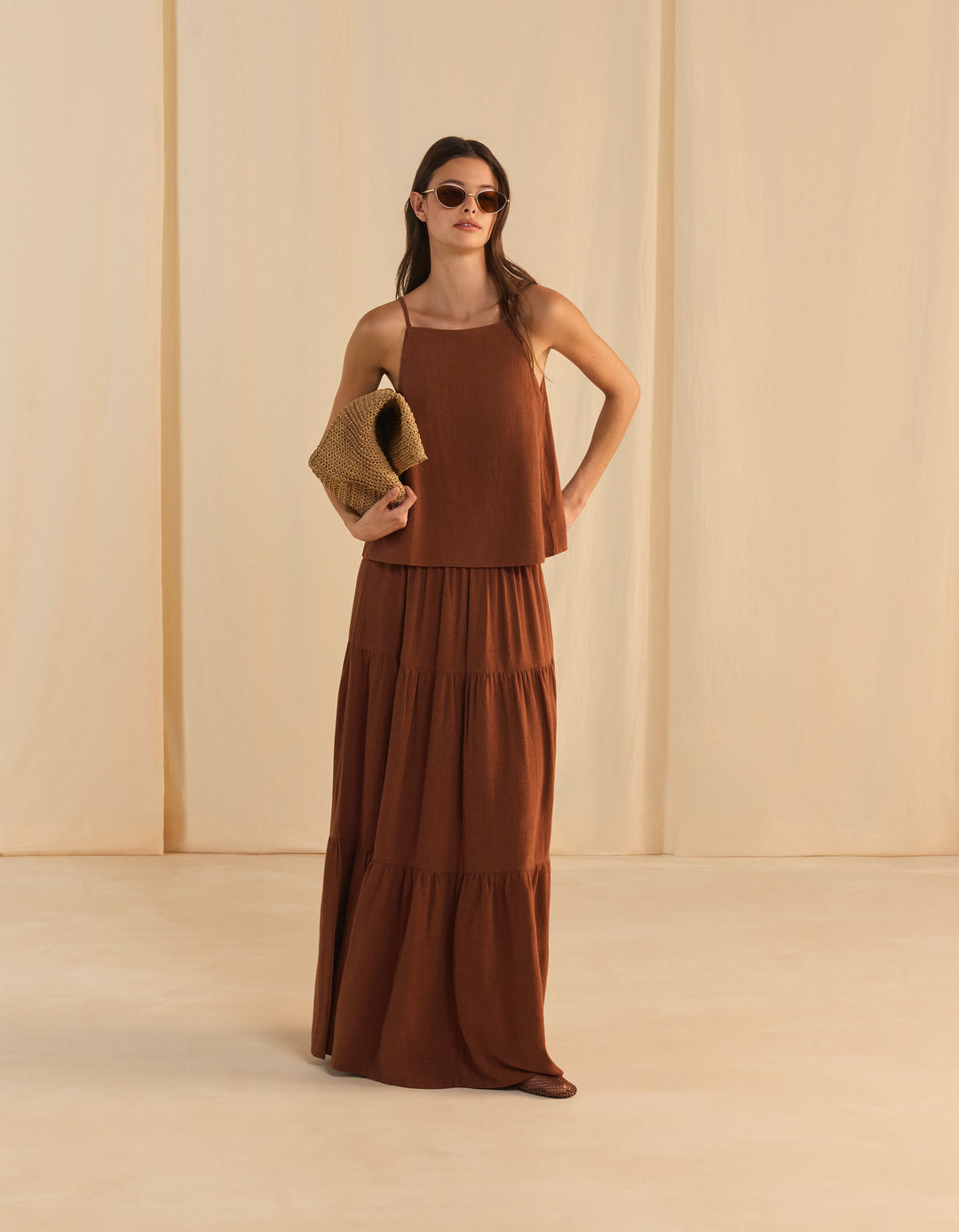Long viscose linen skirt