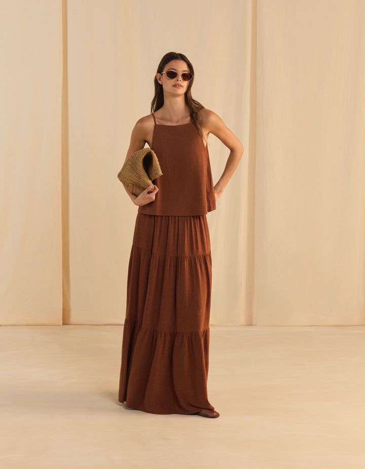 Long viscose linen skirt