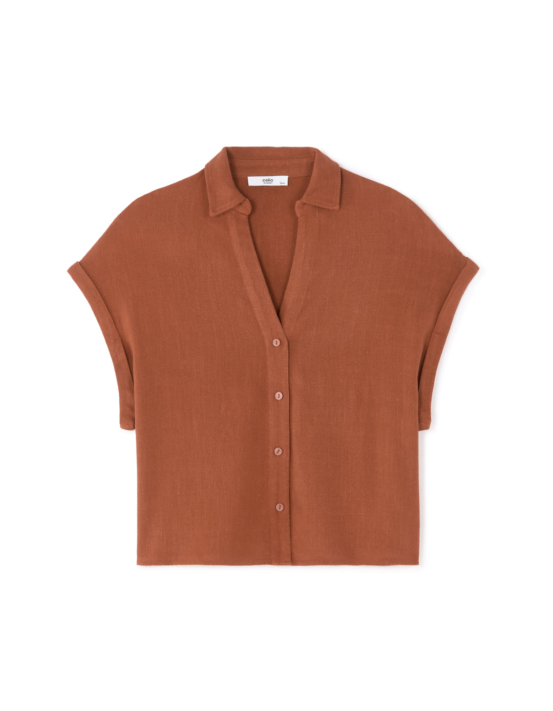 Short-Sleeved Crop Shirt in Viscose Linen