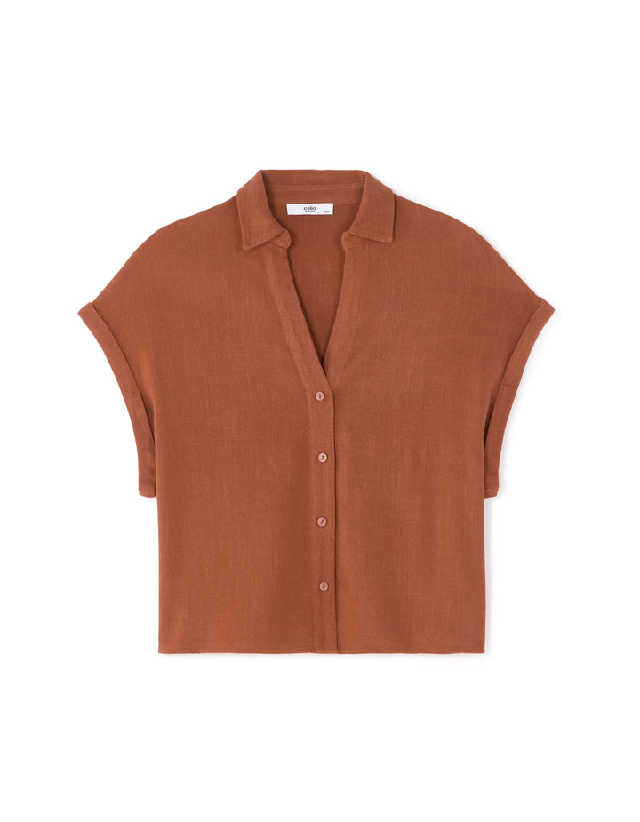 Short-Sleeved Crop Shirt in Viscose Linen