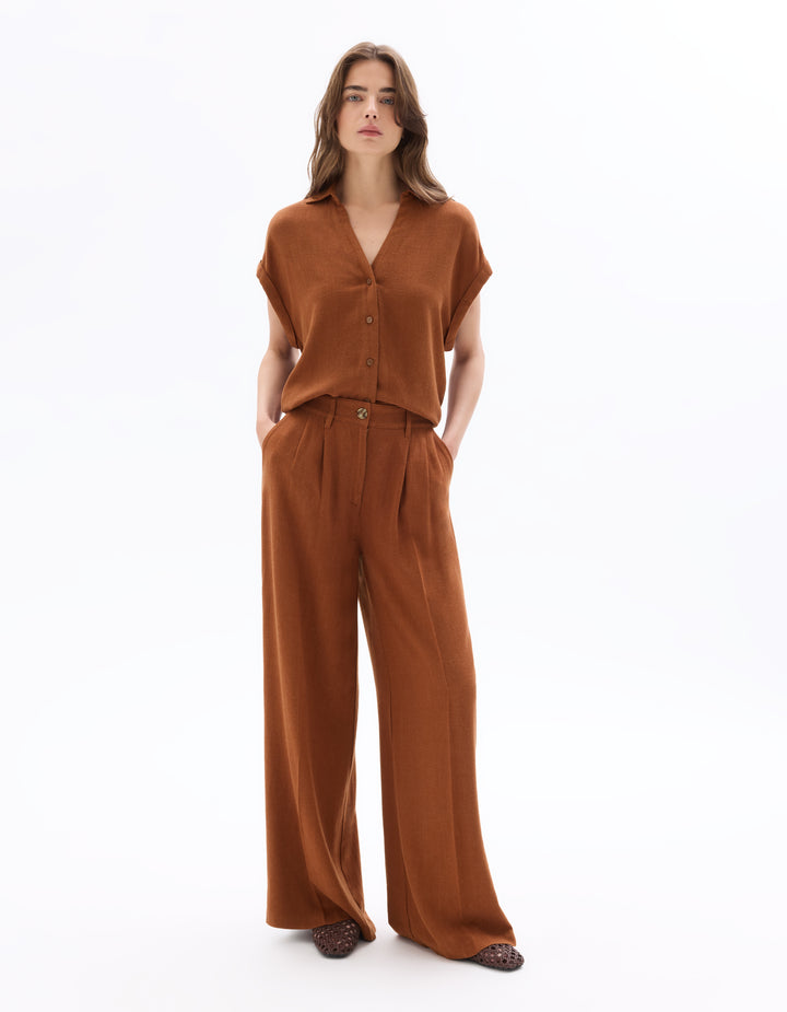 Short-Sleeved Crop Shirt in Viscose Linen