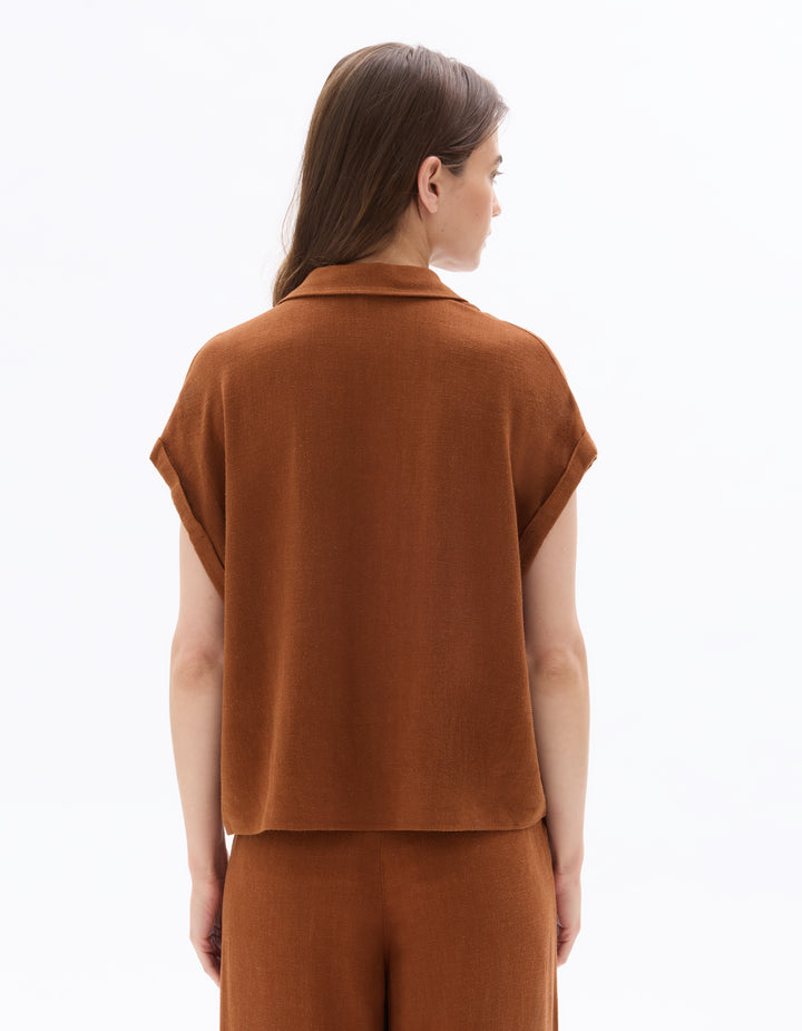 Short-Sleeved Crop Shirt in Viscose Linen