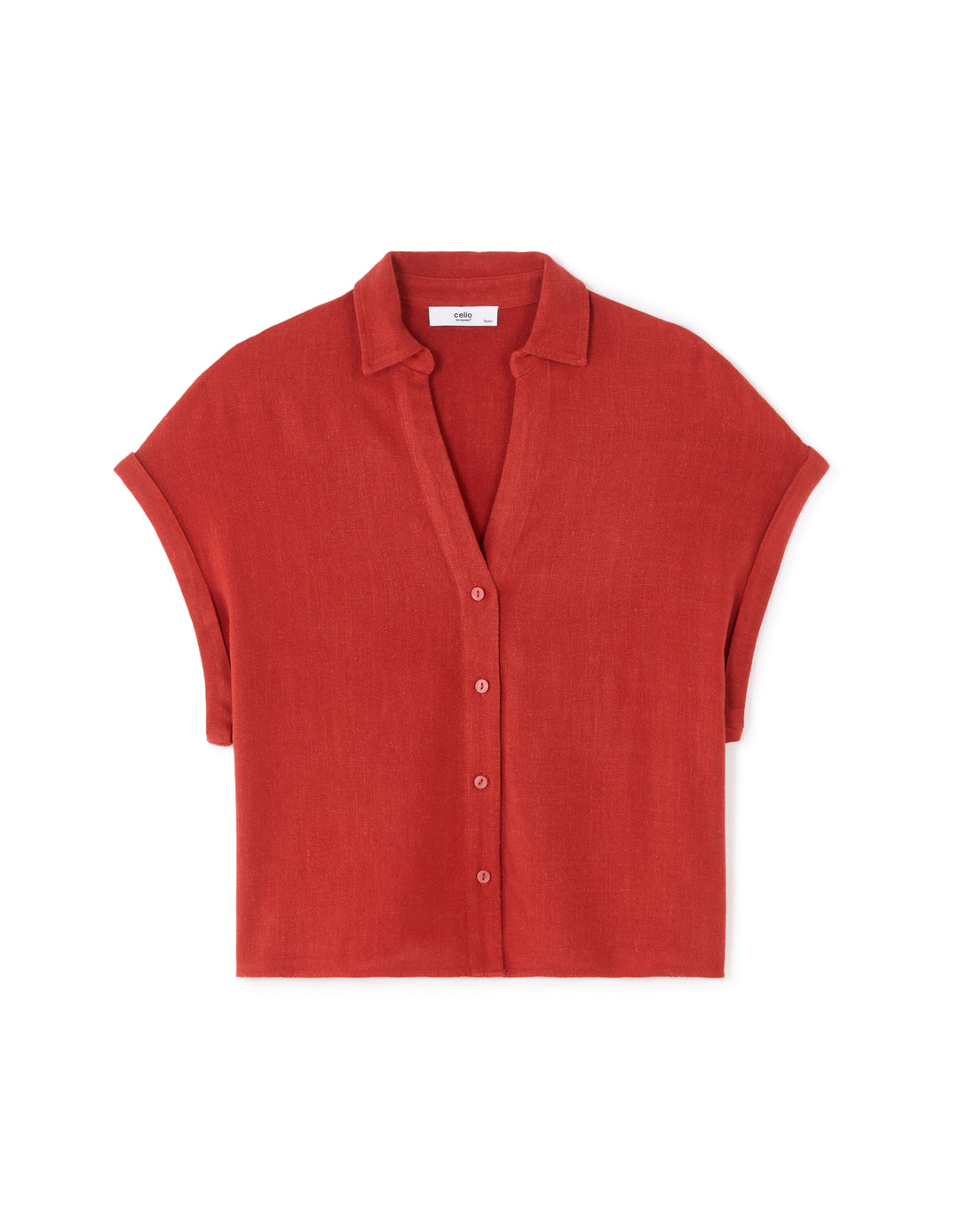 Short-Sleeved Crop Shirt in Viscose Linen