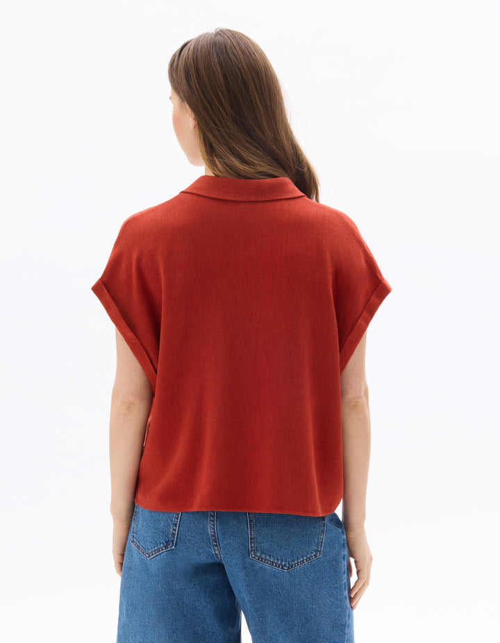 Short-Sleeved Crop Shirt in Viscose Linen