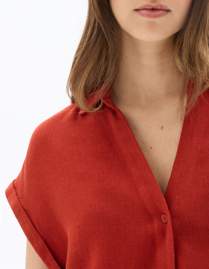 Short-Sleeved Crop Shirt in Viscose Linen
