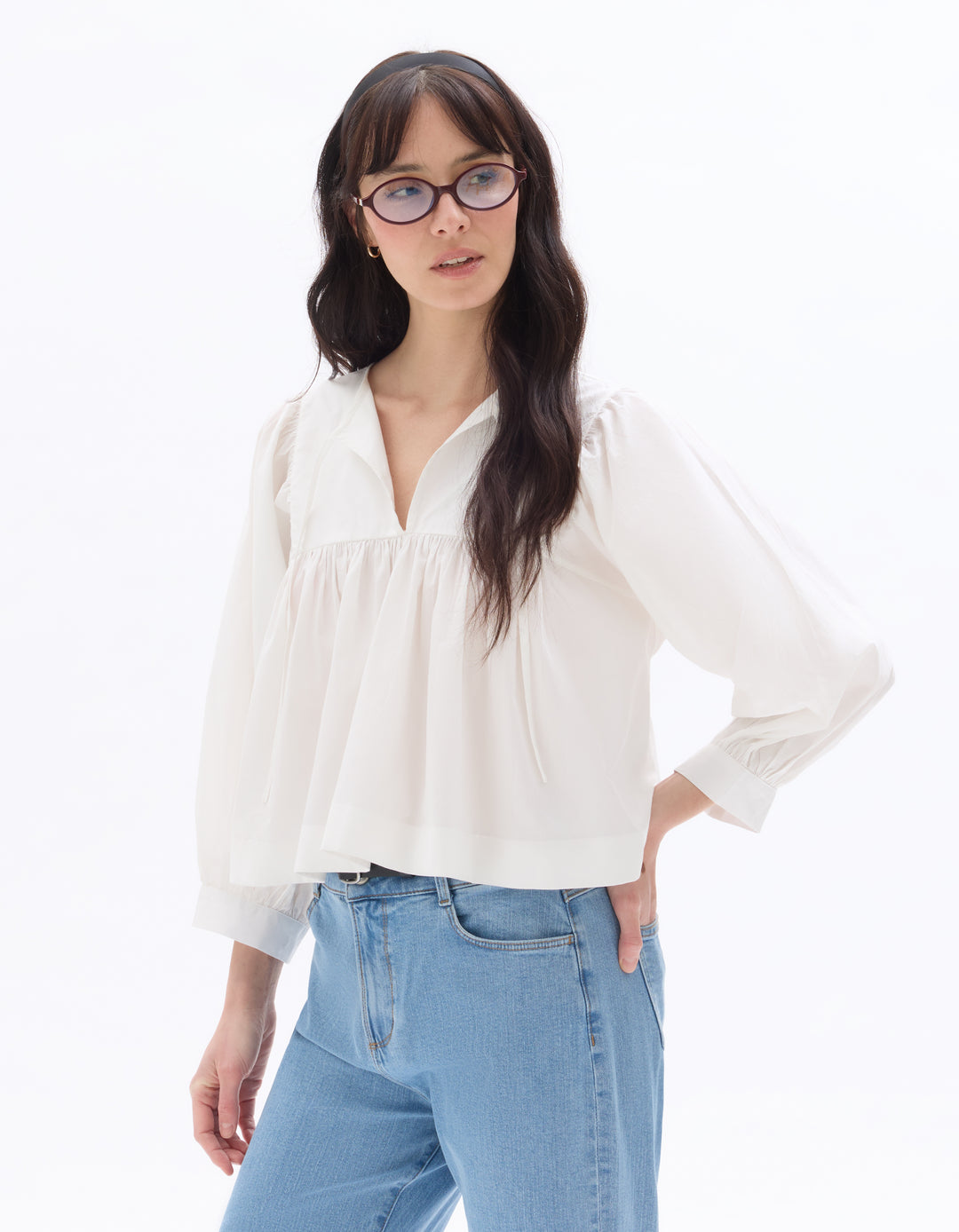 Cotton Blouse with Tunisian Neckline