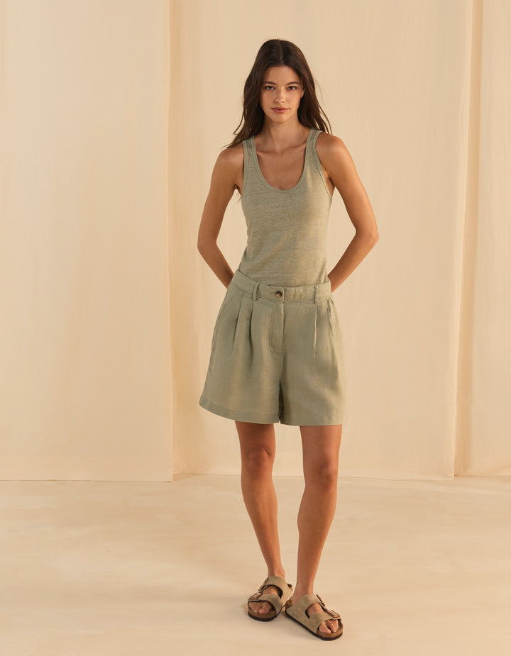 Wide Strap 100% Linen Tank Top